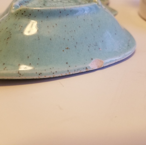 VTG MCM California Original USA  Atomic Boomerang Aqua w/Gold Specks Ashtray - Picture 7 of 7